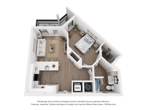 a 3d floor plan of a bedroom with a bathroom